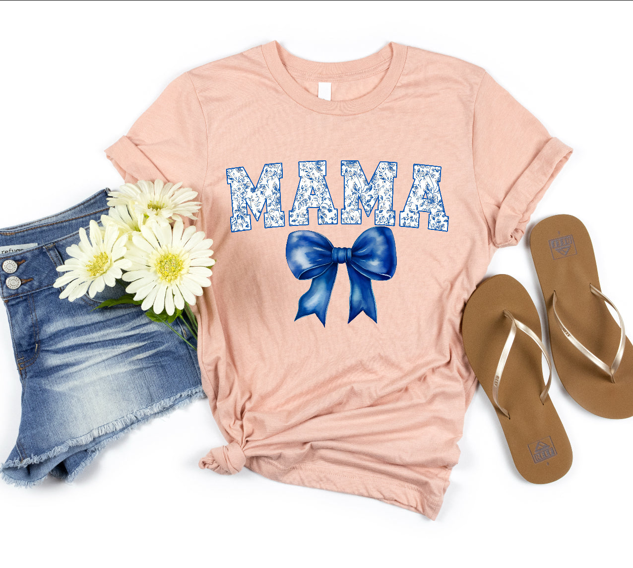Mama- blue bow- bella canvas tee