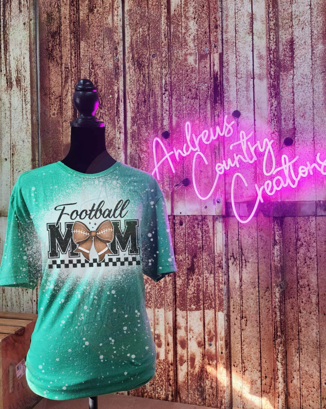Football mom- green- bleached tee