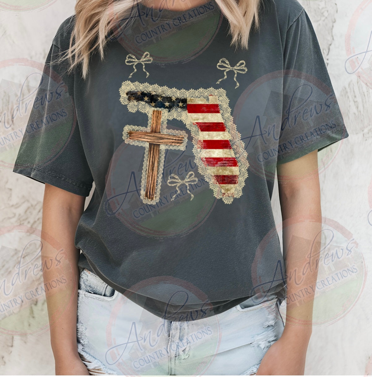 State- flag/cross tee- comfort colors tee