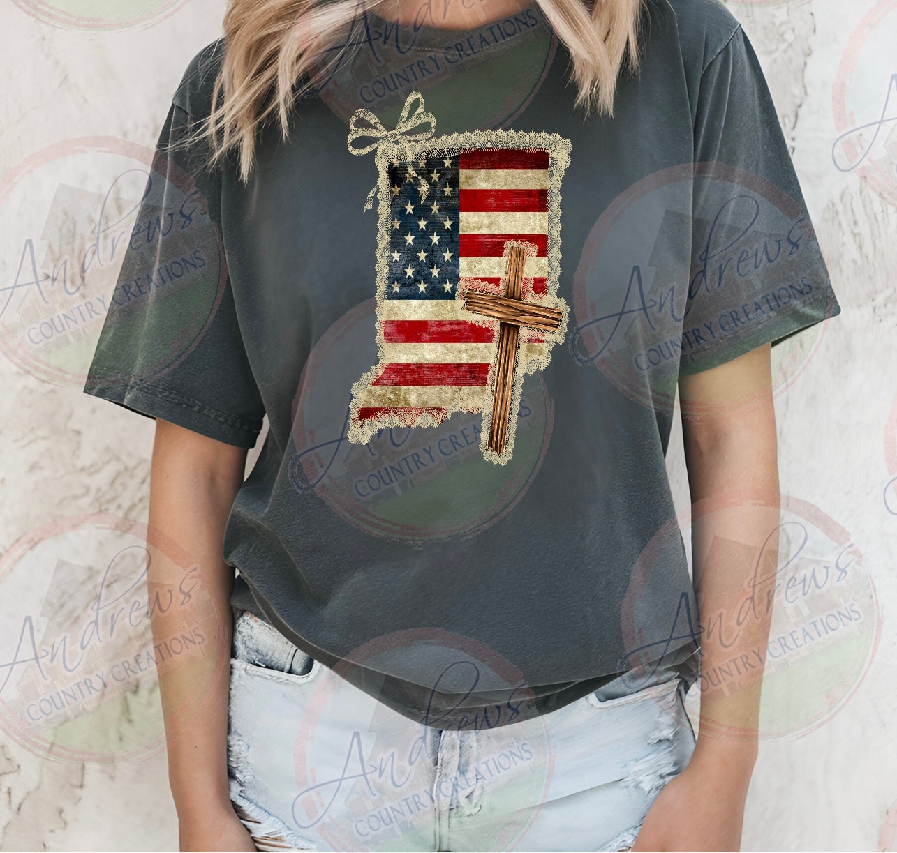 State- flag/cross tee- comfort colors tee