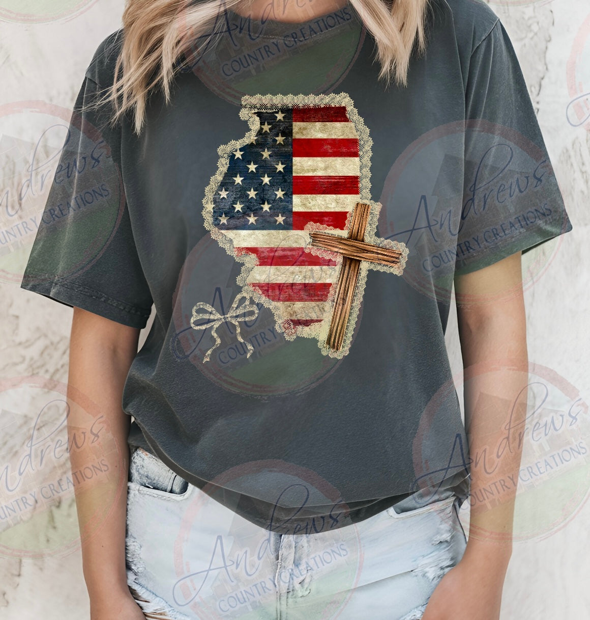 State- flag/cross tee- comfort colors tee