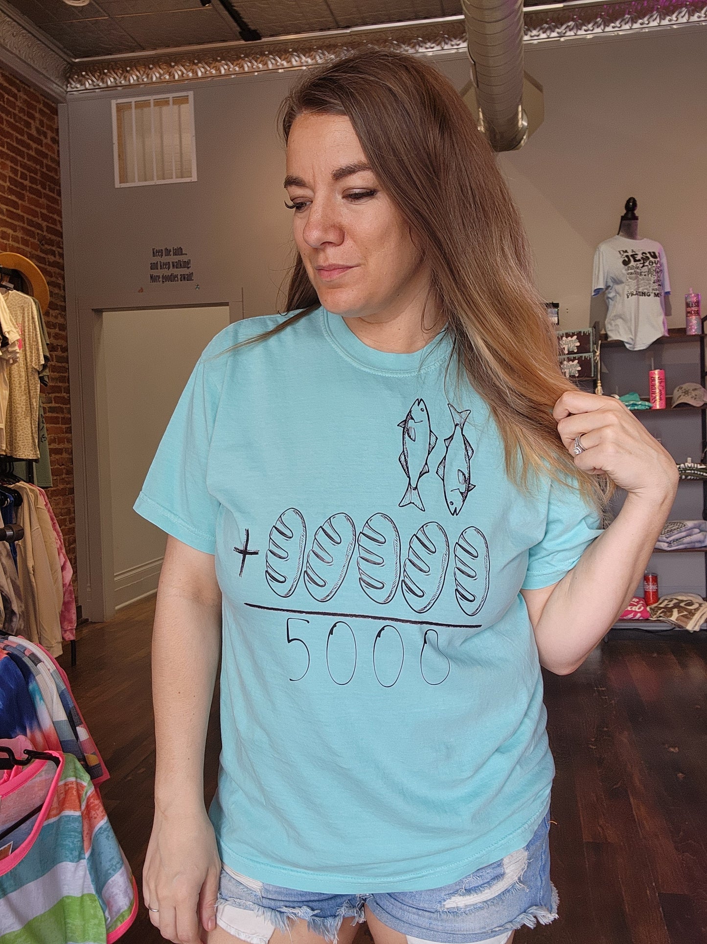 Fish and loaves = 5000- on comfort colors tee