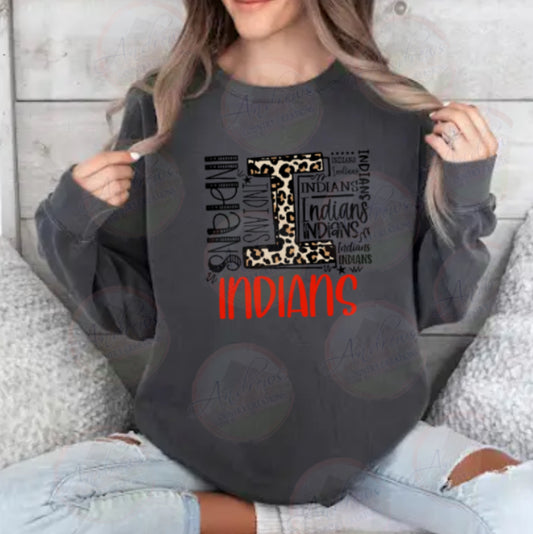 Indians- leopard "I"- Comfort Colors- Lighweight Crewneck Sweatshirt