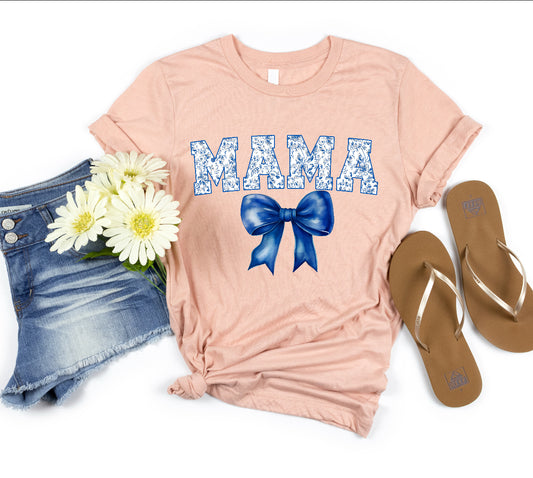 Mama- blue bow- bella canvas tee