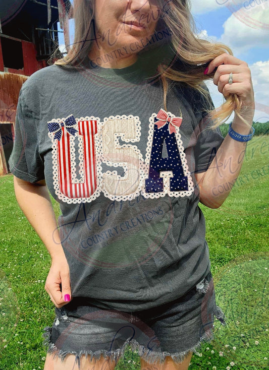 USA- faux embroidery - comfort colors