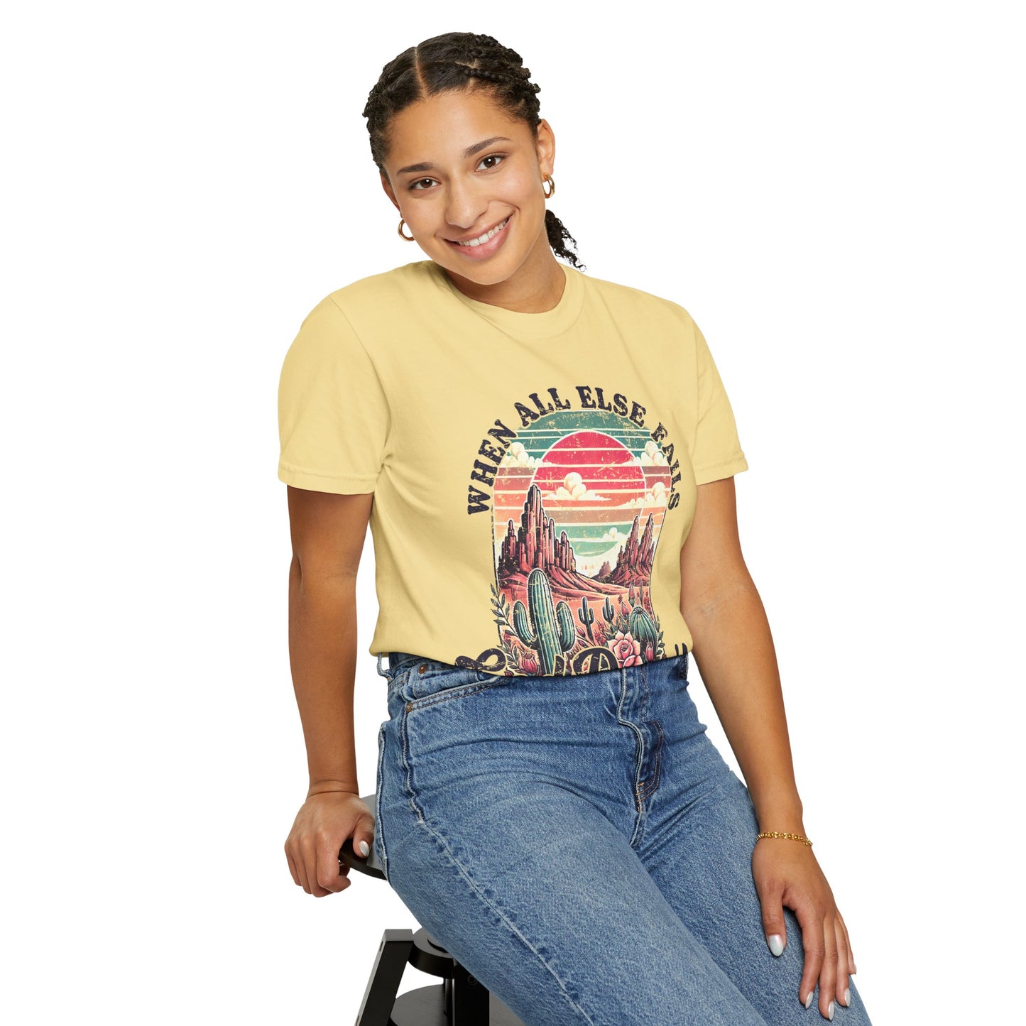 God Doesn't T-Shirt - Unisex Garment-Dyed Tee for Faith and Inspiration