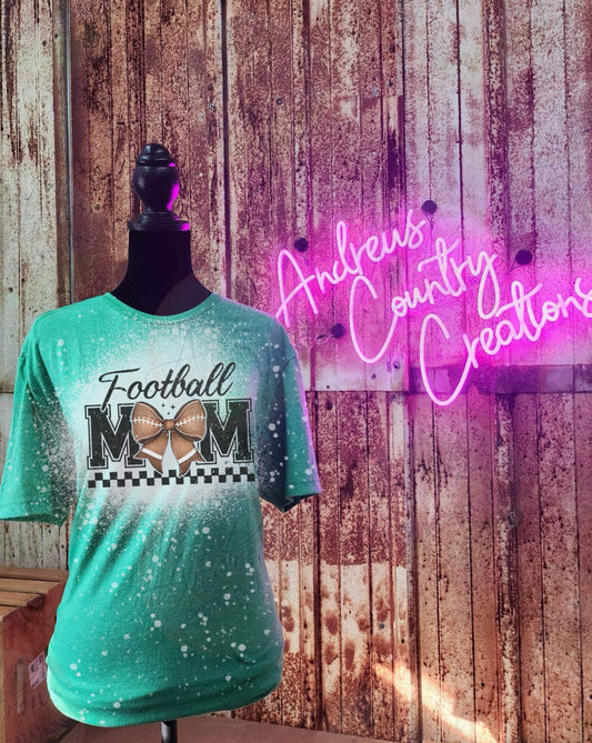 Football mom- green- bleached tee
