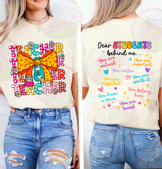 Teacher bow- dear student-front and back design- comfort colors