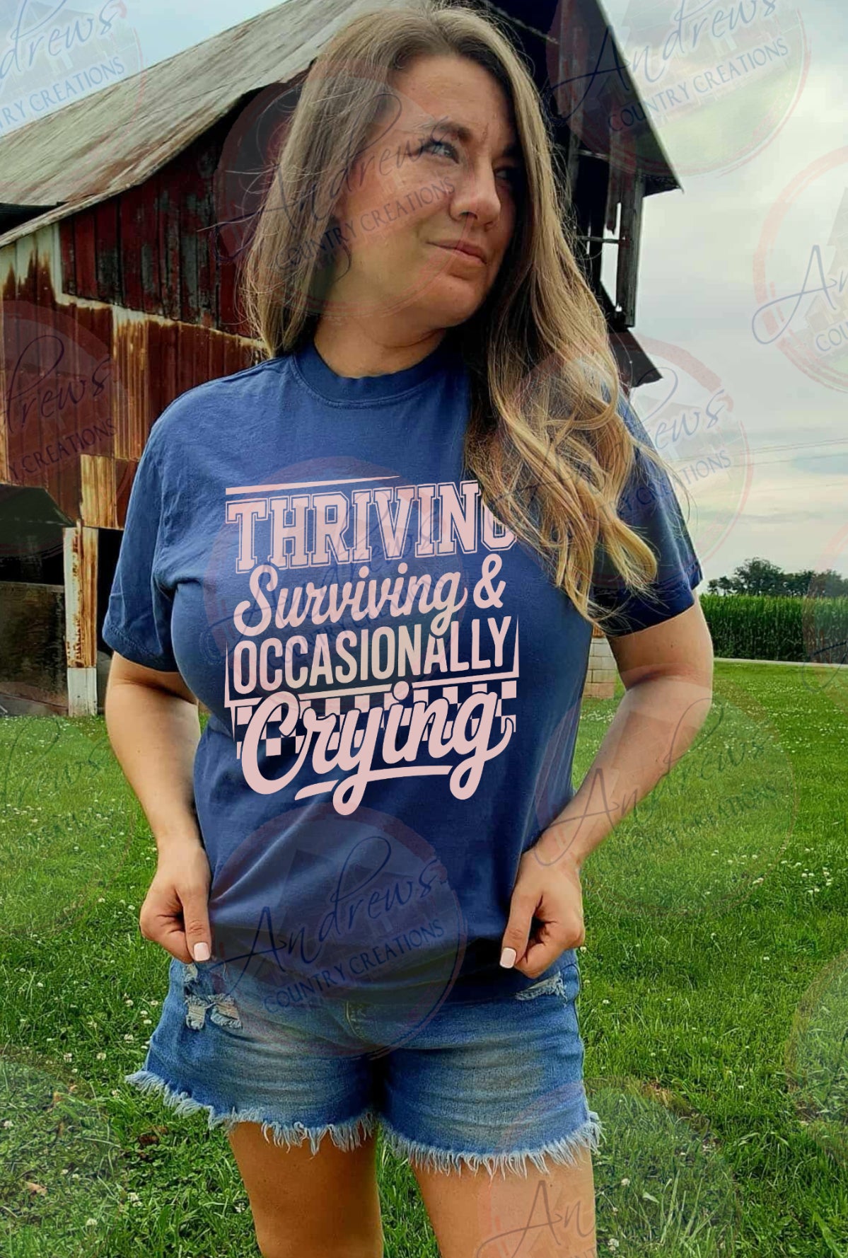 Thriving surviving crying- comfort colors tee