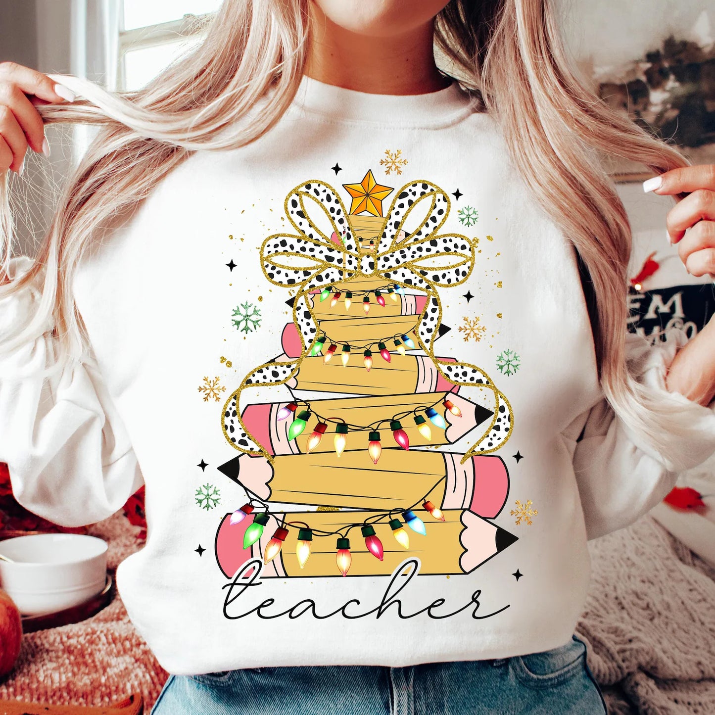 Pencil tree- crewneck - sand color- NOT WHITE (unless you request that)