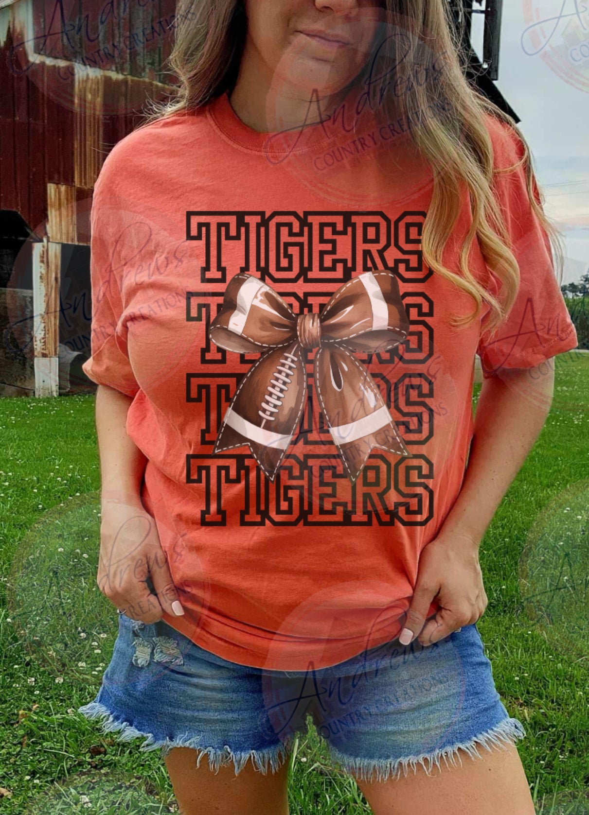 tigers- bow tee- comfort color