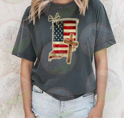 State- flag/cross tee- comfort colors tee