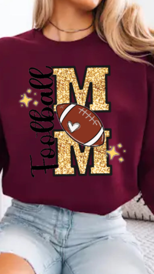 maroon- football mom- gold Gildan crewneck
