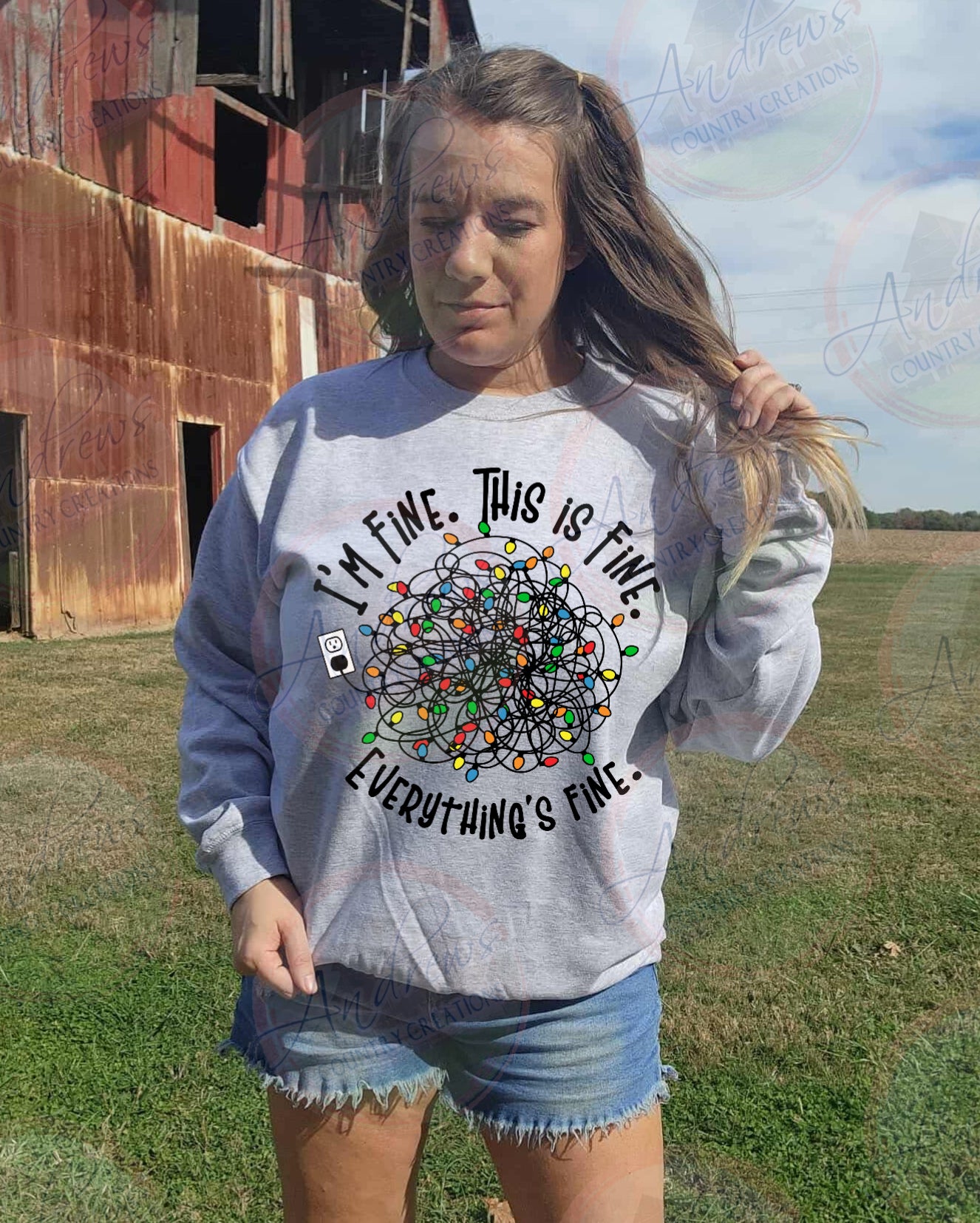 Im fine- Christmas Crewneck sweatshirt