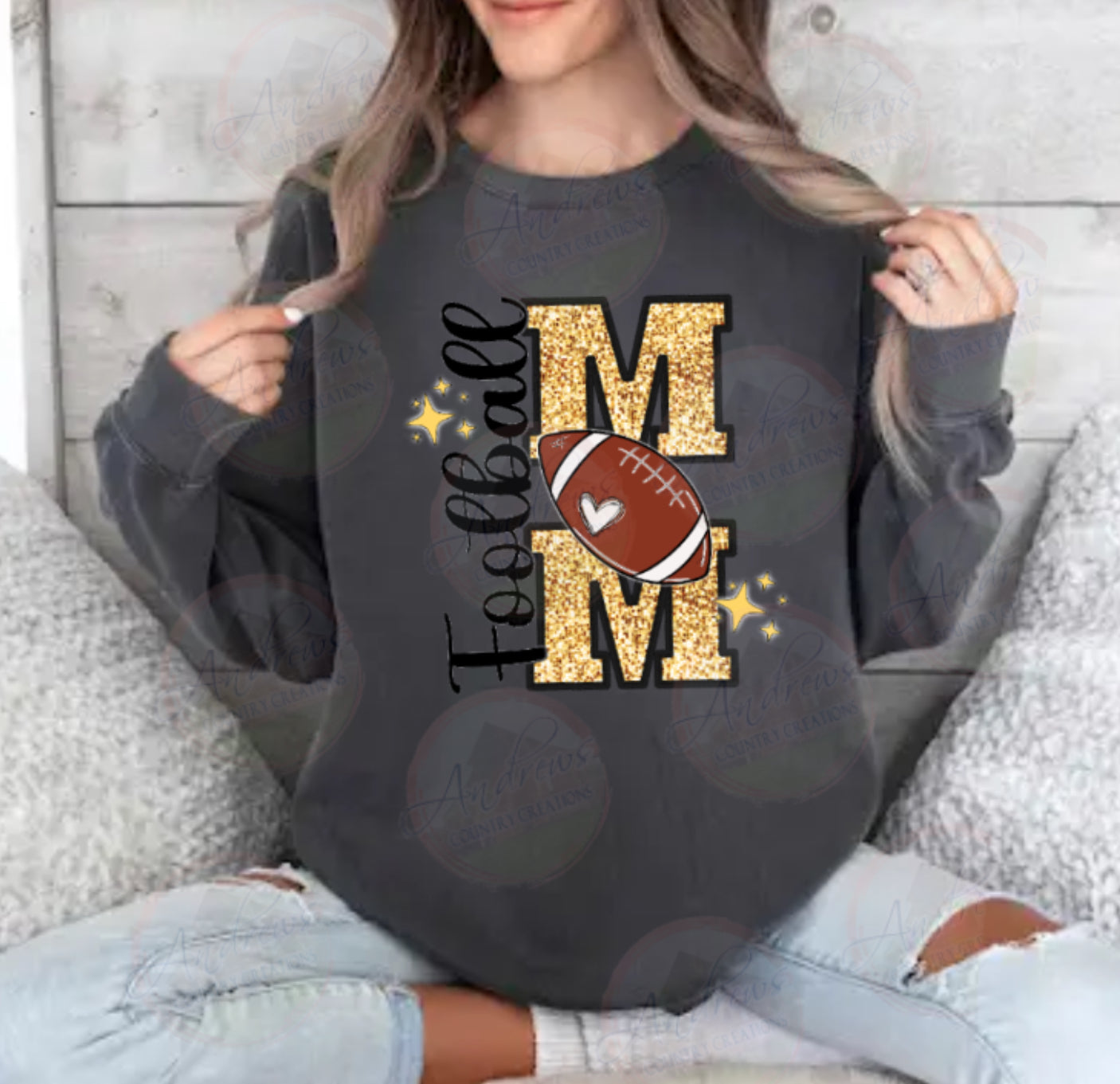Football mom- Gold- Comfort Colors- Lighweight Crewneck Sweatshirt
