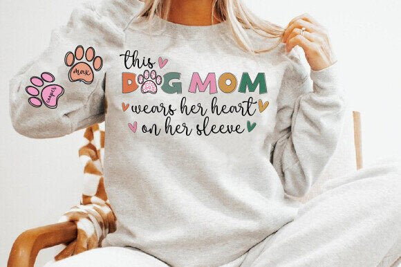Dog mama- custom paws on sleeve- crewneck