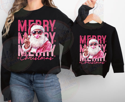 Bubble gum santa- crewneck --Adult and youth sizes