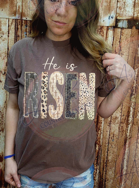 He is risen- faux embroidery - comfort colors
