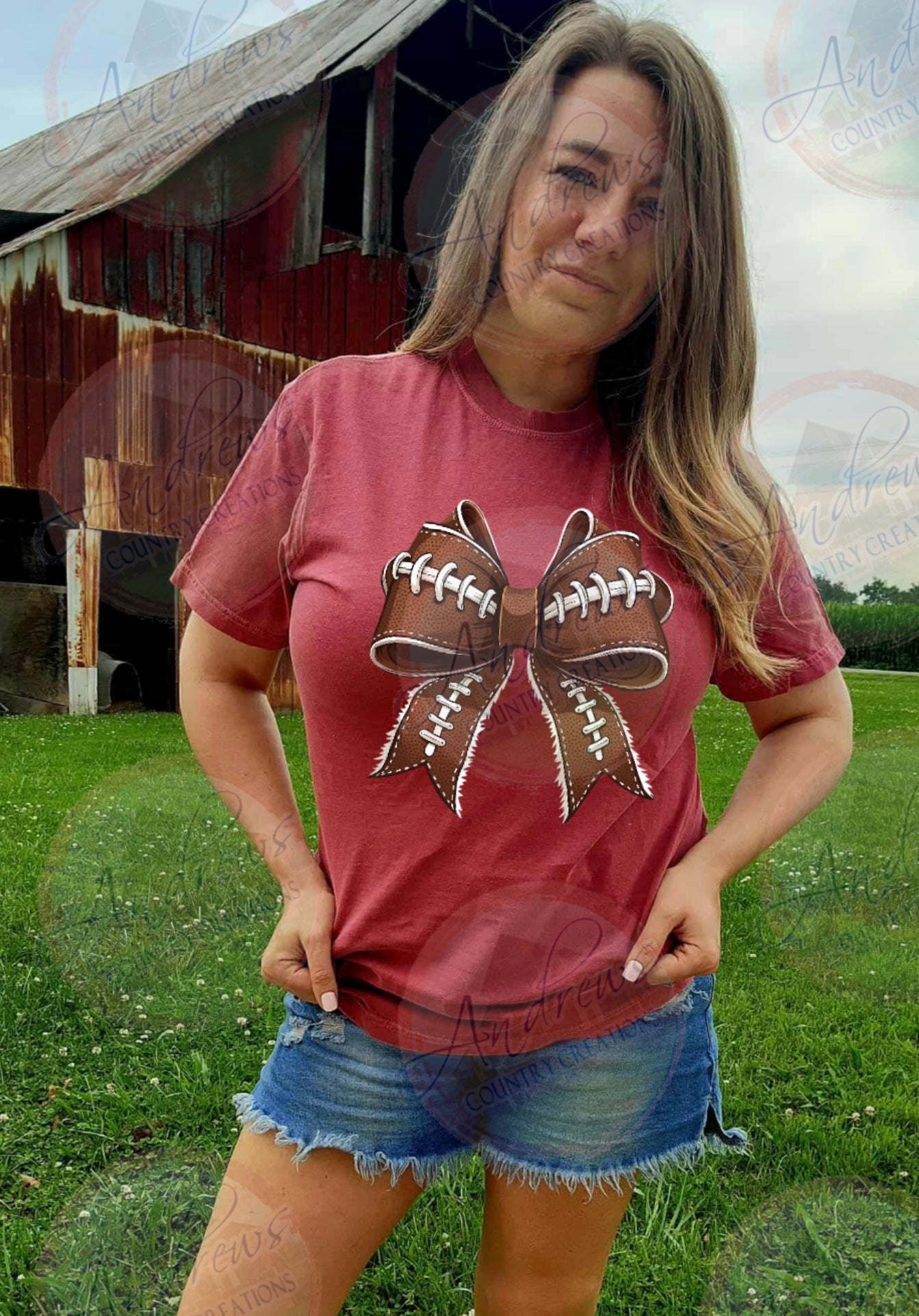 bow- brick color tee- comfort colors
