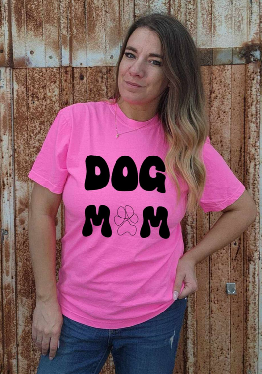 Custom- dog paw or dog face tee- comfort color- neon pink