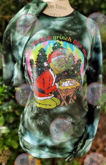 Saved a grinch like me- Ice dye- tee or long sleeve