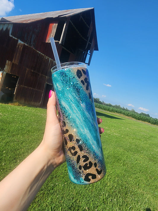 20oz teal/leopard milkyway tumbler