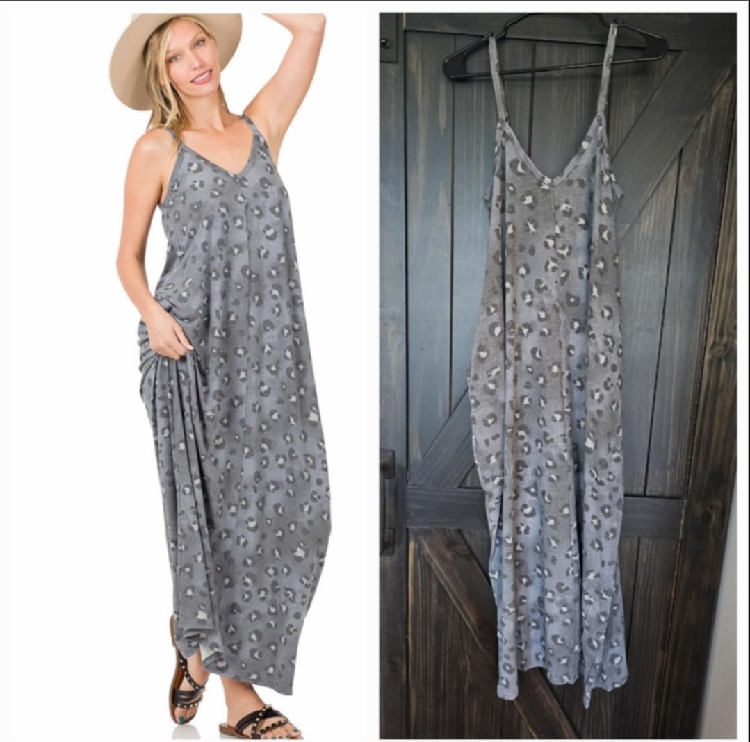 Grey leopard maxi dress