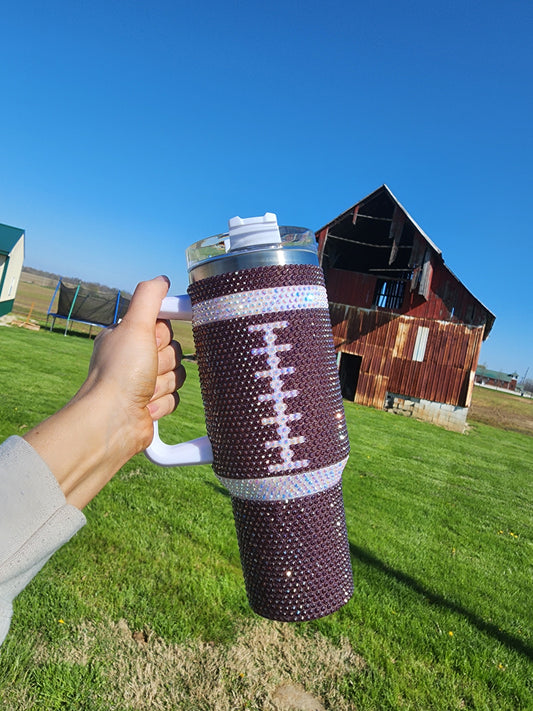 40oz- rhinestone football tumbler
